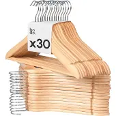 Bodo Kledinghangers Hout 30 Stuks – Massief Houten Kleerhangers met Brede Schouder – Draaibare Haak -