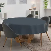 ANRO Tafelkleed Donkerblauwe linnenlook Rond Ø140cm Met sierband Afwasbaar Waterafstotend
