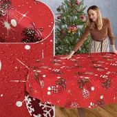 ANRO Tafelkleed Kerst maretak Rood Ovaal 220x140cm Met sierband Afwasbaar Waterafstotend