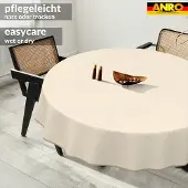 ANRO Tafelkleed Effen linnenlook Crème Rond Ø140cm Met sierband Afwasbaar Waterafstotend