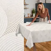ANRO Tafelkleed Grijze cirkels Beige 280x140cm Met sierband Afwasbaar Waterafstotend Binnen & Buiten