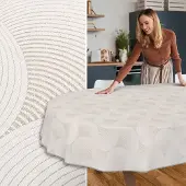 ANRO Tafelkleed Grijze cirkels Beige Ovaal 200x140cm Met sierband Afwasbaar Waterafstotend