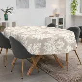 ANRO Tafelkleed Damast Beige Ovaal 200x140cm Met sierband Afwasbaar Waterafstotend Binnen & Buiten