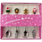 Clayre & Eef Dessert Bestek SET 4 Zilverkleurig Metaal Kerst