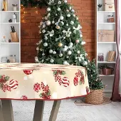 ANRO Tafelkleed Kerstballen Beige Rond Ø140cm Met sierband Afwasbaar Waterafstotend Binnen & Buiten
