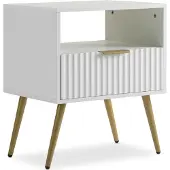 Idimex Nachtkastje MERVAL met één lade – wit/goud