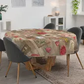 ANRO Tafelkleed Harten Bruin Rond Ø140cm Met sierband Afwasbaar Waterafstotend Binnen & Buiten