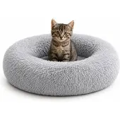 Belviona Donut kattenbed, zacht pluche & verhoogde Rand Ø40 cm lichtgrijs