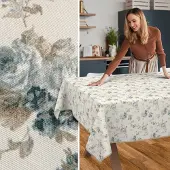ANRO Tafelkleed Rozen Blauw 140x100cm Met sierband Afwasbaar Waterafstotend Binnen & Buiten