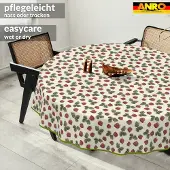 ANRO Tafelkleed Ornamentele bloemen Beige Rond Ø100cm Met sierband Afwasbaar Waterafstotend