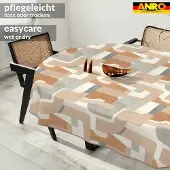 ANRO Tafelkleed Bloemenpatroon Beige Ovaal 240x140cm Met sierband Afwasbaar Waterafstotend