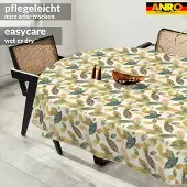 ANRO Tafelkleed Bloemen en vogels Beige Ovaal 240x140cm Met sierband Afwasbaar Waterafstotend