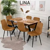 Lina Elisia Eetkamerstoelen - Stoel - Okergeel - Set van 6 - Velvet