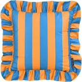 NOVÉE Sierkussen ruffles stripe blauw/oranje | 45x45 cm | katoen/polyester
