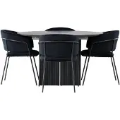Ebuy24 Matilda eethoek eettafel met uitschuifbare functie zwart 4 stoelen velours zwart.