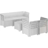 vidaXL 5-Zits Tuinbank Rattanlook PP Wit