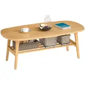 HOMCOM Coffee Table-Mehrschichtplatte, Kautschukbaumholz-120L x 60B x 42H cm-Naturholz