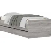 vidaXL Bedframe met lade met opslag Betongrijs Massief grenenhout