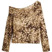 Next - Dames - Asymmetrische mesh top met lange mouwen - Bruin