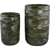 Ptmd Nikko Dark Green Ceramic Pot Round Pattern Set Of2