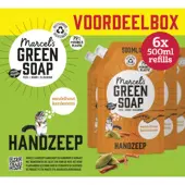 Marcel's Green Soap Handzeep Navulling Voordeelbox Sandelhout & Kardemom 6 x 500 ml