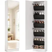 HOMCOM Shoe Cabinet-Spanplatte, Hartglas-50L x 20B x 180H cm-Weiß
