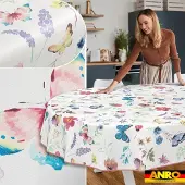 ANRO Tafelkleed Vlinders Meerkleurig Ovaal 160x140cm Met sierband Afwasbaar Waterafstotend