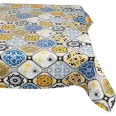 ANRO Tafelkleed Porto tegels Blauw Ovaal 160x140cm Rechte rand Afwasbaar Waterafstotend