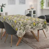 ANRO Tafelkleed Citroenen Grijs 220x140cm Met sierband Afwasbaar Waterafstotend Binnen & Buiten