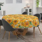 ANRO Tafelkleed Zonnebloemen Meerkleurig Rond Ø140cm Met sierband Afwasbaar Waterafstotend