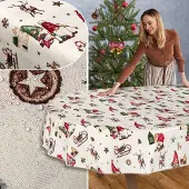 ANRO Tafelkleed Kerstkabouter Rood Ovaal 240x140cm Met sierband Afwasbaar Waterafstotend