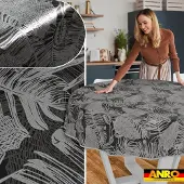 ANRO Tafelkleed Nachttropisch Grijs Rond Ø120cm Met sierband Afwasbaar Waterafstotend
