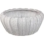 Ptmd Mirei White Ceramic Pot Vertical Ribbed Round LowS