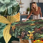 ANRO Tafelkleed Tropische bladeren Bruin Ovaal 260x140cm Met sierband Afwasbaar Waterafstotend