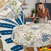 ANRO Tafelkleed Ethno Meerkleurig Ovaal 200x140cm Met sierband Afwasbaar Waterafstotend