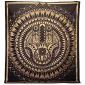 BERK Katoenen Bedsprei & Wandkleed – Hamsa – 200 x 230 cm – Zwart Goud