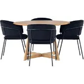 Ebuy24 Yakidon eethoek eettafel met uitschuifbare functie bruin 4 stoelen velours zwart.
