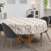 ANRO Tafelkleed Zigzag Bruin Rond Ø100cm Met sierband Afwasbaar Waterafstotend Binnen & Buiten