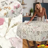 ANRO Tafelkleed Geweven structuur Beige Rond Ø120cm Rechte rand Afwasbaar Waterafstotend