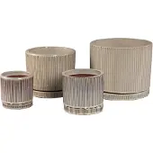 Ptmd Meliya Cream Ceramic Pot Set Of 4 Cilinder Ribbed