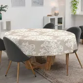 ANRO Tafelkleed Damast Beige Rond Ø100cm Met sierband Afwasbaar Waterafstotend Binnen & Buiten