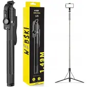 Webski Selfie Stick Statief 149cm met Bluetooth Afstandsbediening - Zwart