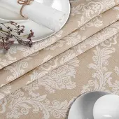 ANRO Tafelkleed Barok ornament Beige Rond Ø120cm Rechte rand Afwasbaar Waterafstotend
