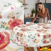 ANRO Tafelkleed Klaprozen Rood Ovaal 200x140cm Met sierband Afwasbaar Waterafstotend Binnen & Buiten