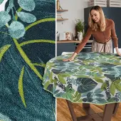 ANRO Tafelkleed Tropische bladeren Groen Rond Ø100cm Met sierband Afwasbaar Waterafstotend