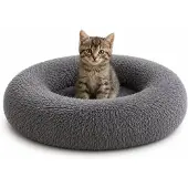 Belviona Donut kattenbed, zacht pluche & verhoogde Rand Ø40 cm donkergrijs