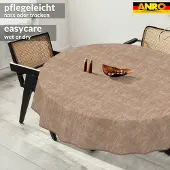 ANRO Tafelkleed Effen linnenlook Bruin Rond Ø120cm Met sierband Afwasbaar Waterafstotend