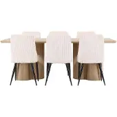 Ebuy24 Olivia eethoek eettafel naturel 6 stoelen fluweel beige.