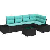 vidaXL Tuinset met tuinbank, inclusief opbergruimte, zwart en turquoise, van polyrotan