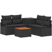 vidaXL Bankstel 6 st Zwart 55 x 55 x 37 cm Poly Rattan en Staal